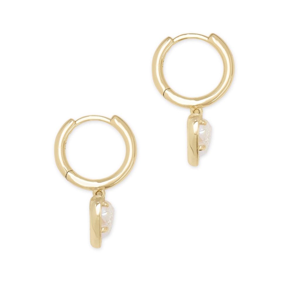 Kendra Scott Gold and Iridescent Drusy Ari Heart Huggie Earrings - Picture 2 of 3